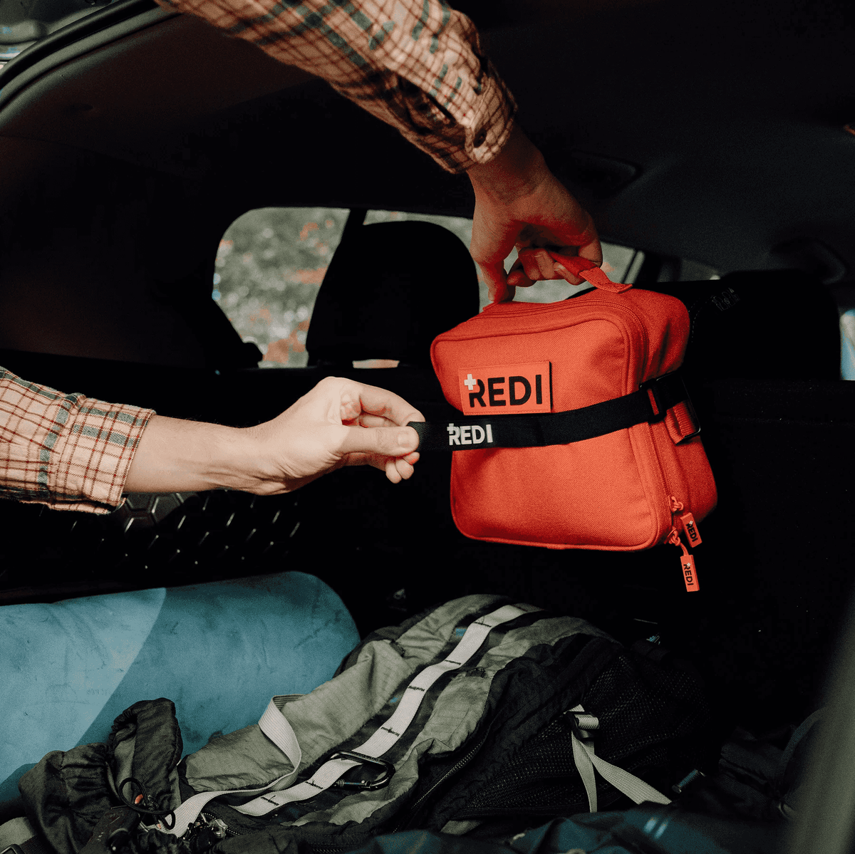 Roadie Auto First Aid Kit Stored in Trunk