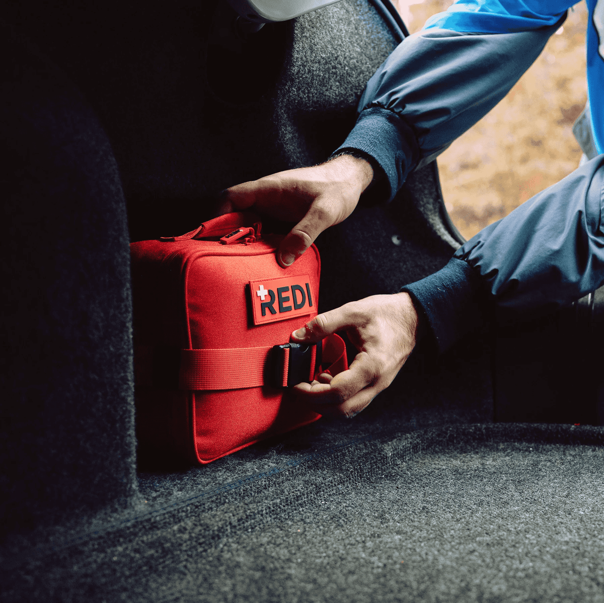 Roadie Auto First Aid Kit Stored in Car