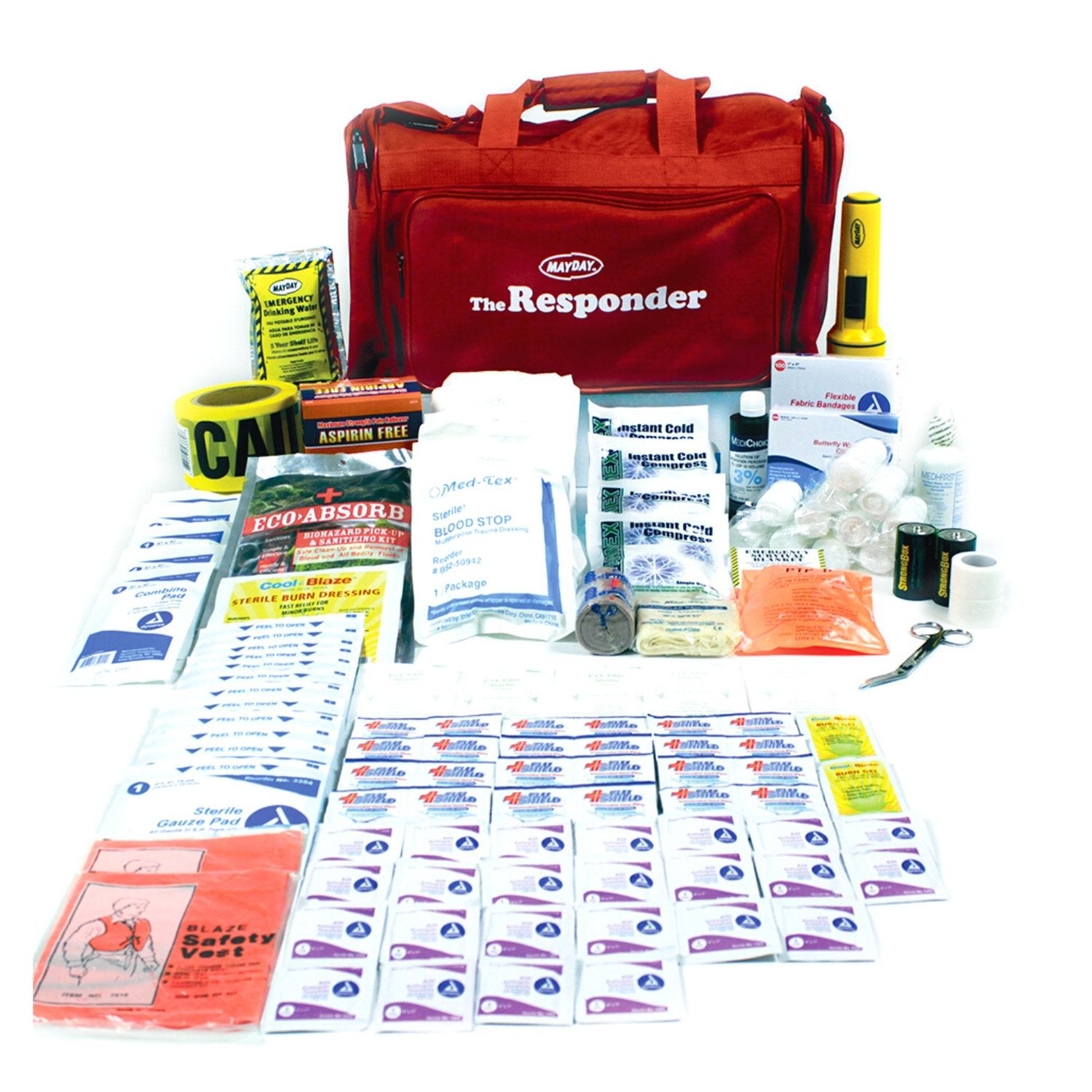 MyMedic TFAK Trauma First Aid Kit with red bag and all supplies laid out